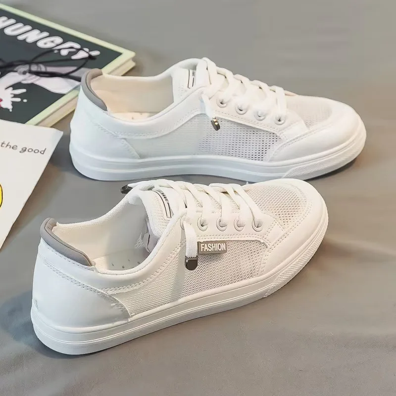 

Outdoor Walking Trainers Women Running Shoes Summer Fashion White Leather Lace-Up Breathable Jogging Casual Sneakers