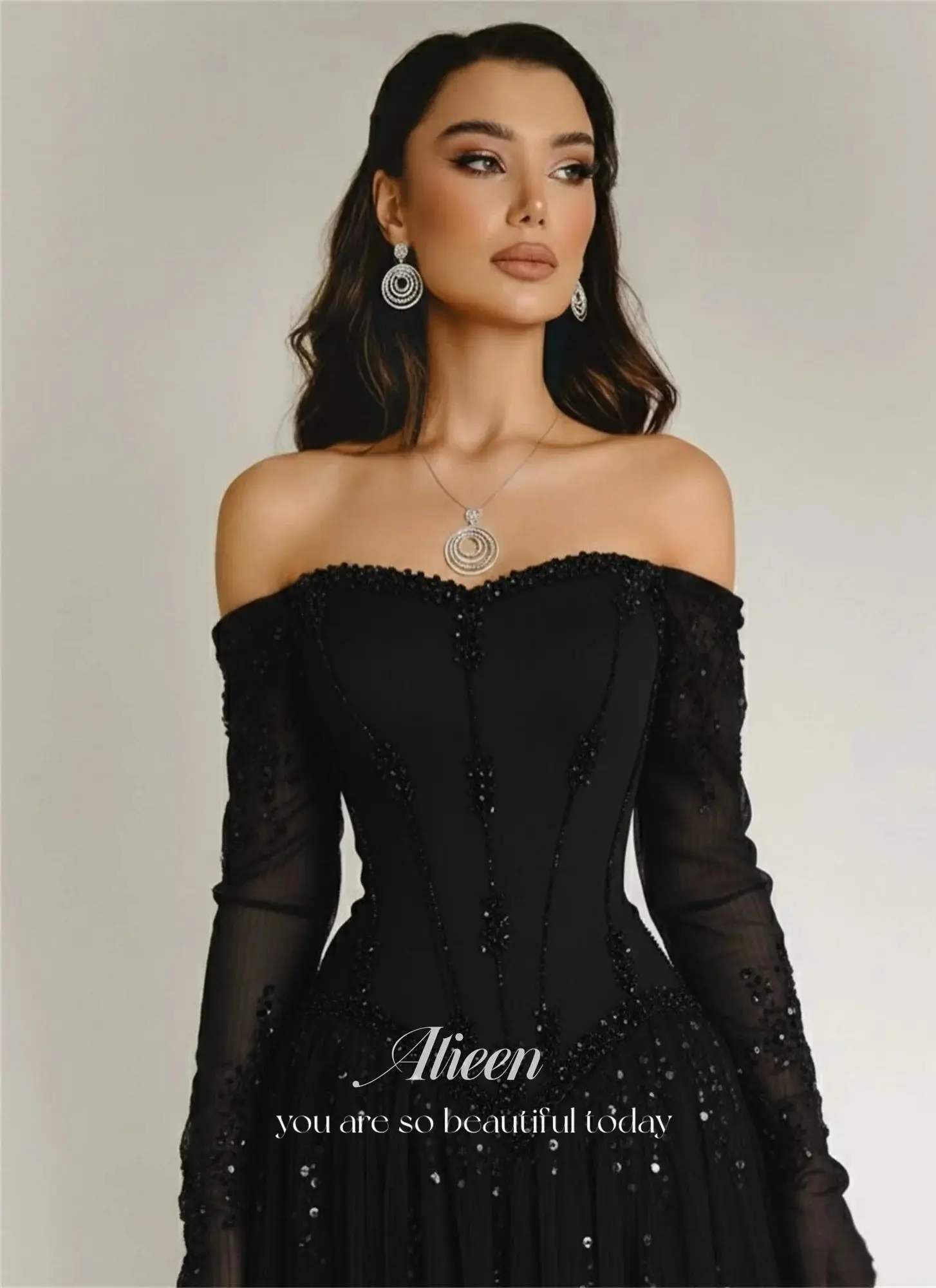 Vestidos de Noche de Lujo Personalizados Aileen para Ocasiones Especiales, Vestido de Noche Negro para Mujer, Vestidos de Fiesta con Encaje, Corte en A, para Graduación