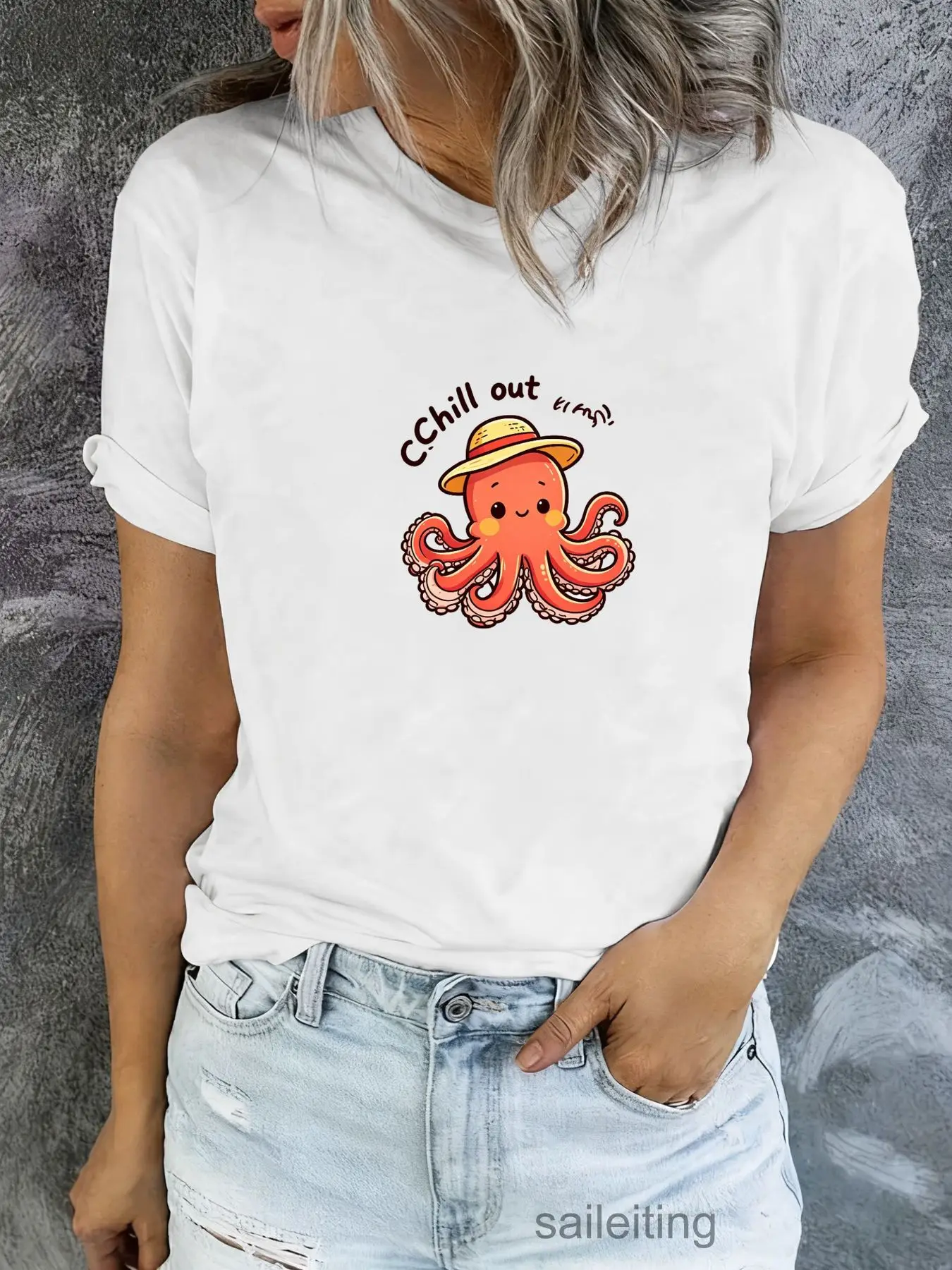 Chill Out Or My Tentacles Octopus T-Shirt Women Men Cute Cartoon Graphic Tee Summer Casual Short Sleeve Relaxed Fit Top for B