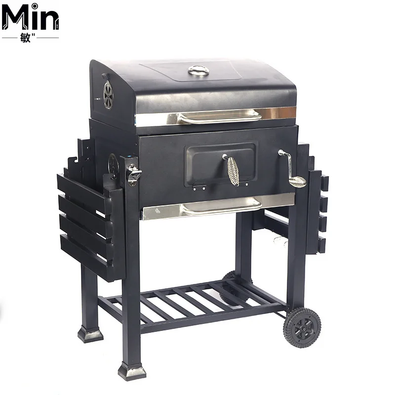 Thickened Black Carbon Steel Charcoal BBQ Grill Large Outdoor Patio Backyard Barbecue Grill for Camping