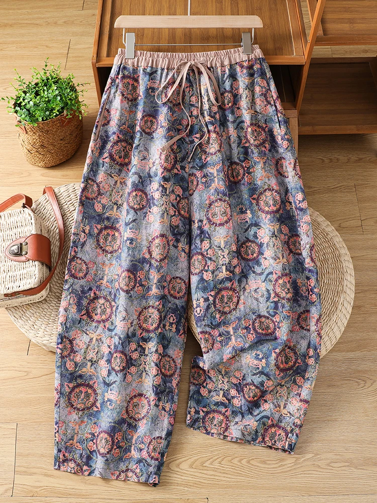 

Spring 2026 Large Size Women's Casual Pants Breathable Cotton Linen Wide Leg Pants Fashionable Comfortable Slimming Long Trou...