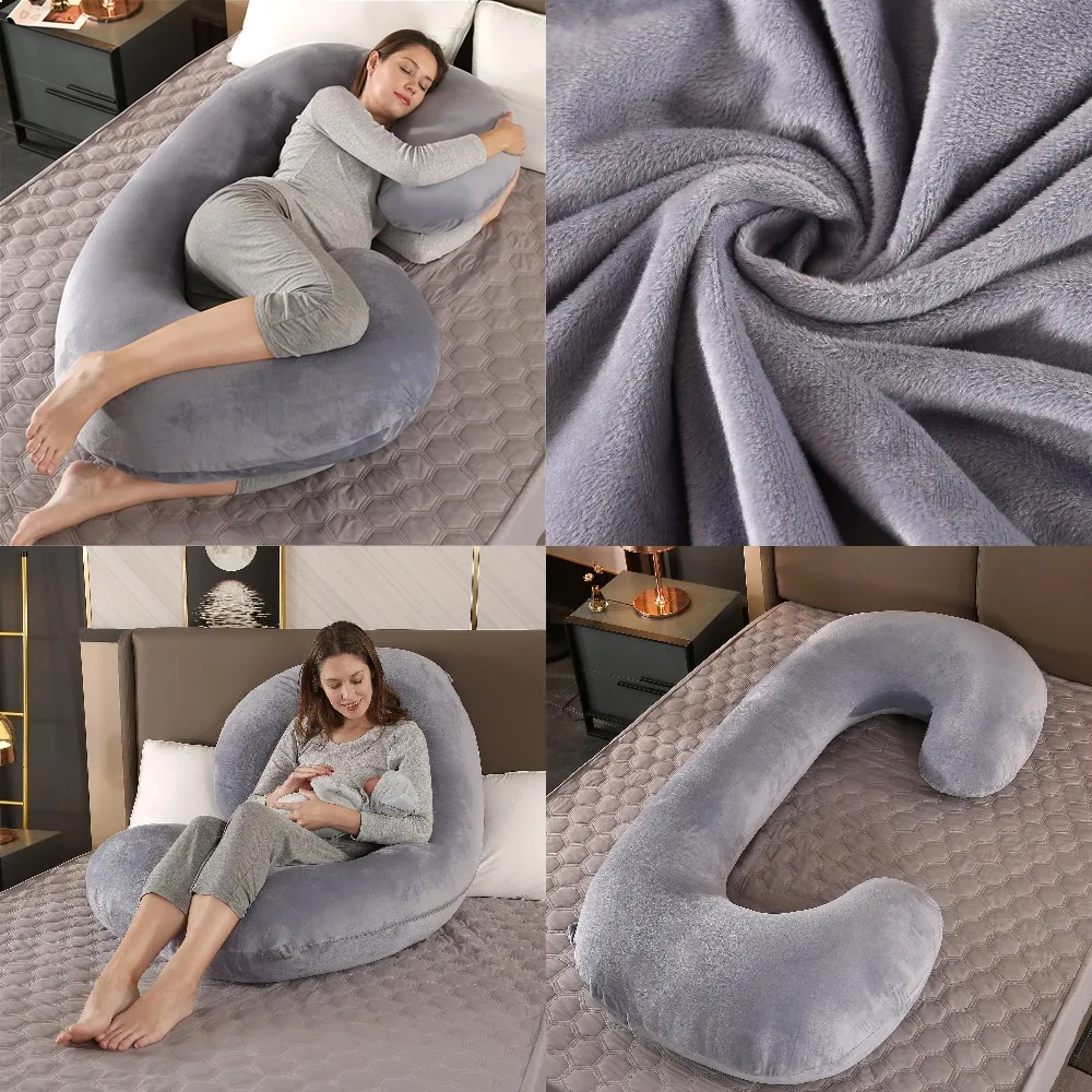 Cross-Body Pregnancy Pillow C-Shape Maternity Support for Side Sleeping with Removable Cover Wholesale  Throw Pillows