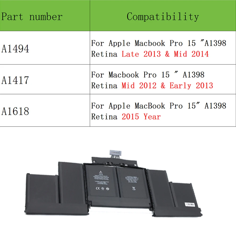 A1494 A1417  A1618 Laptop Battery for Apple MacBook Pro 15
