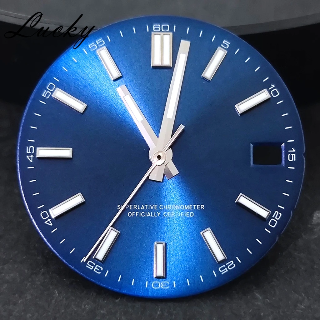28.5mm Blue NH35 Watch Dial Sunburst Texture Dial Date Window Watch Dial Face Parts Fit NH35/NH36/4R/7S Movement Accessories