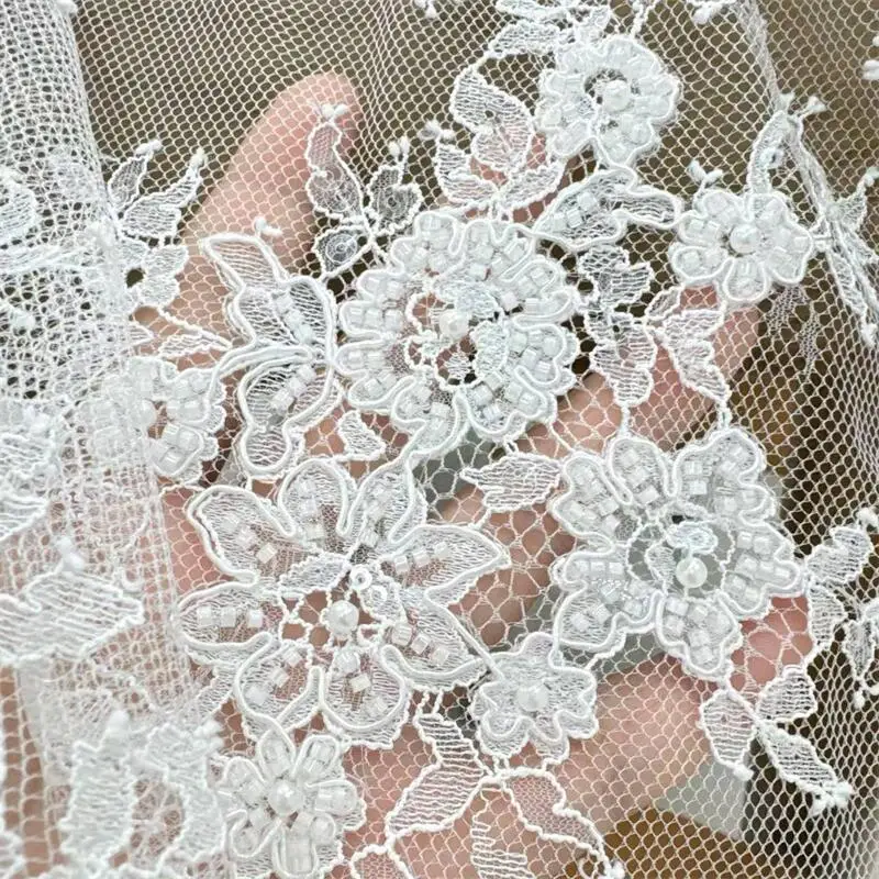3M x 1,5M Perlenkordel-Pailletten-Spitzenstoff. Luxuriöser Abendkleidstoff, Französische Spitze zum Nähen – Detail 6