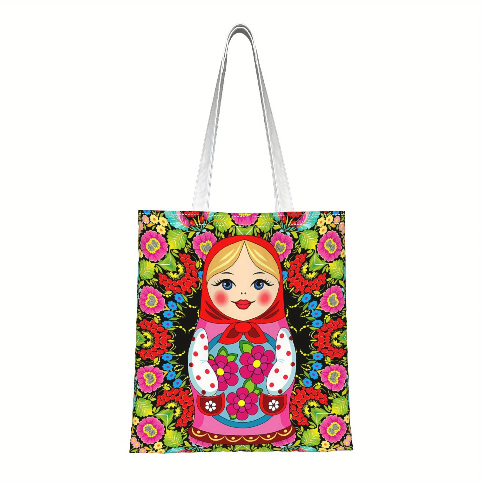 1pc Russian Matryoshka Doll Themed Printed Tote Bag, Reusabl