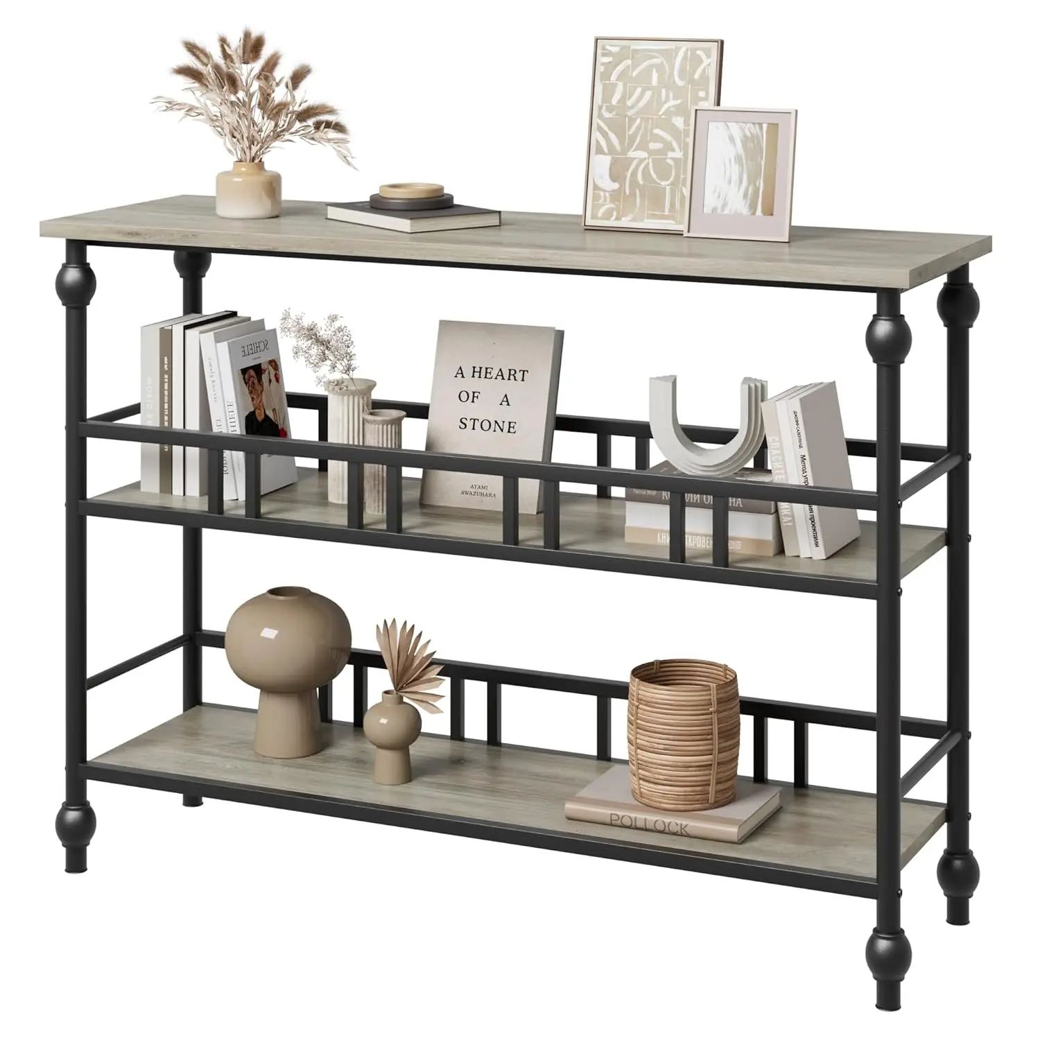 

43" 3-Tier Narrow Console Table with Shelves for Living Room Hallway Bedroom Rustic Gray, Customized