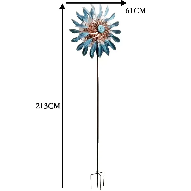 Metal Iron Blue Leaf Windmill Double-Sided Rotating Ornaments Yard Outdoor Garden Decoration Fashion Watches