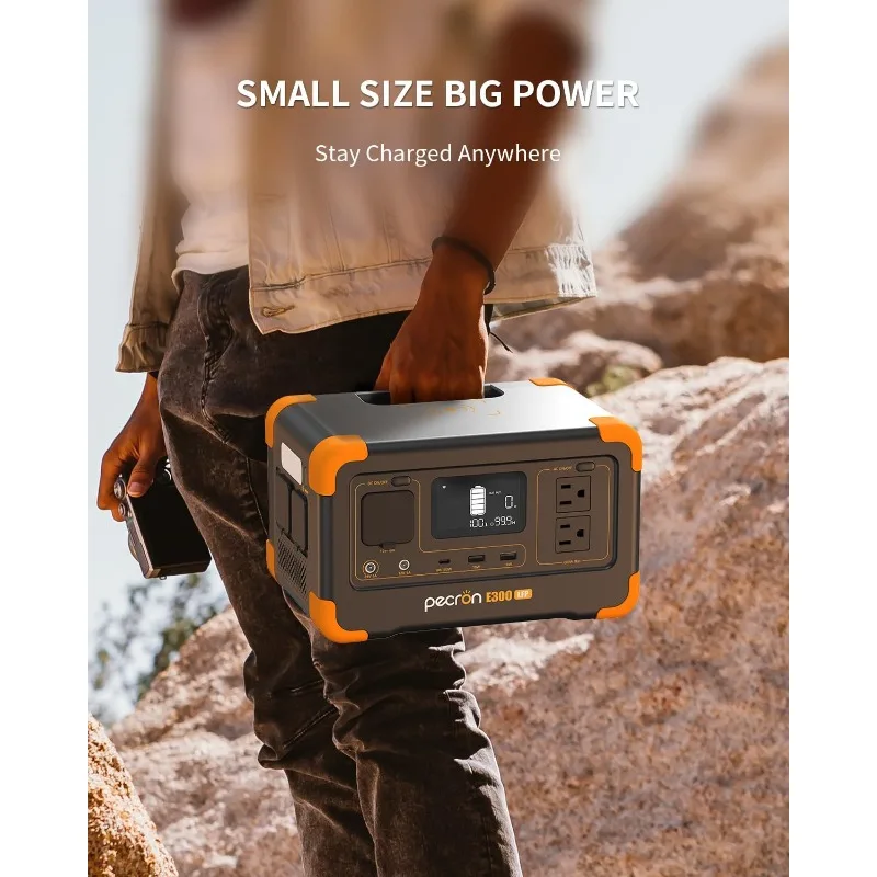 Pembangkit Listrik Portabel E300LFP, Generator Tenaga Surya 288Wh, Generator Outlet AC 2 Hingga 600W, Pengisian Cepat Baterai LiFePO4,