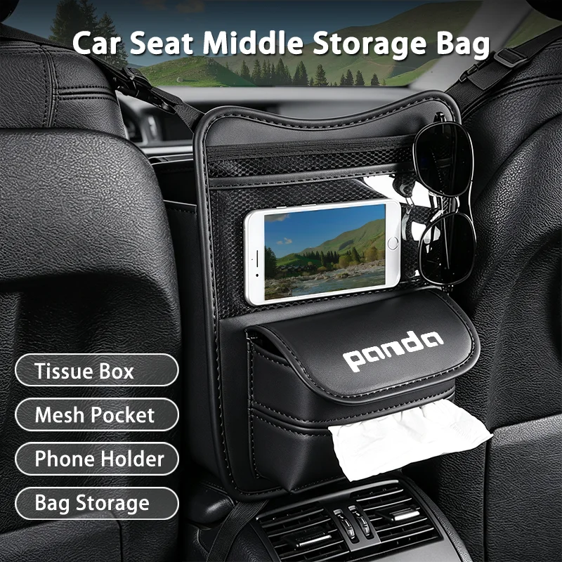 Car Seat Middle Hanger Storage Bag Leather Between Seats Headrest Hanging Organizer Pocket for Fiat Panda 2011 2008 2009 Coss4x4
