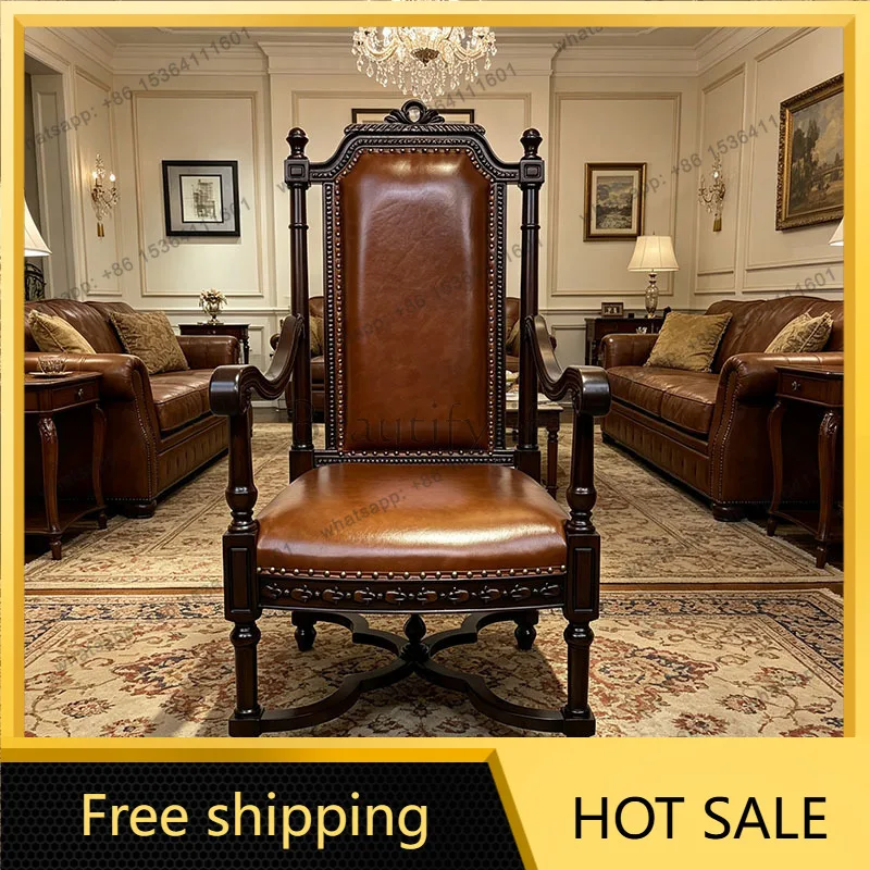 XX. American solid wood leather high back casual sofa chair living room study computer chair