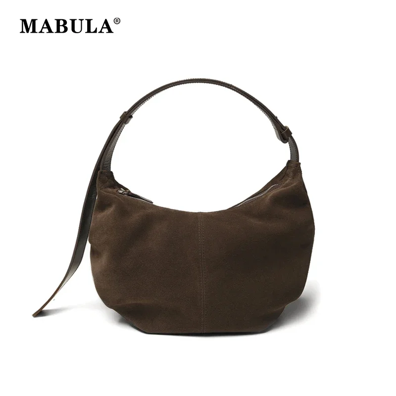 Mabula echte Wildleder Halbmond Frauen Unterarm Schulter Geldbörse Mode solide Hobo Telefon Geldbörse Luxus Design Vintage Handtasche