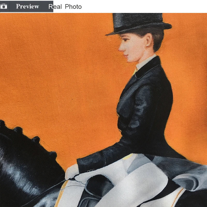 Classic Modern Orange Horse Racing Canvas Print Painting Poster Cool Wall Art Pictures for Entryway Large Size Home Decor