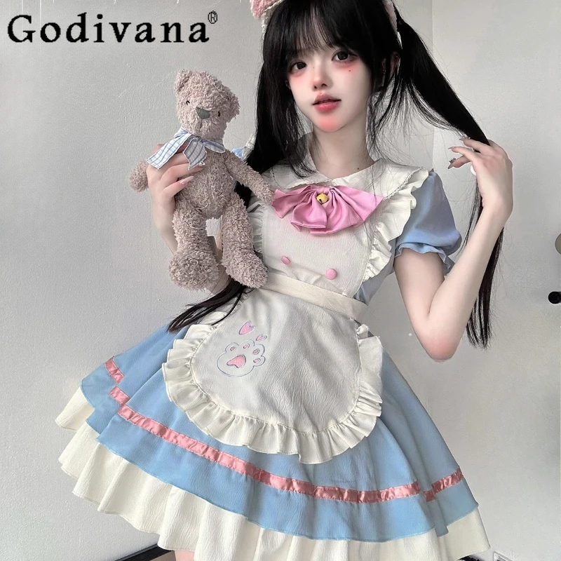 

Japanese Style OP Short Lolita Dress Women's Summer Bow Cosplay Maid Uniform Dress Female Short Sleeve Christmas Dress