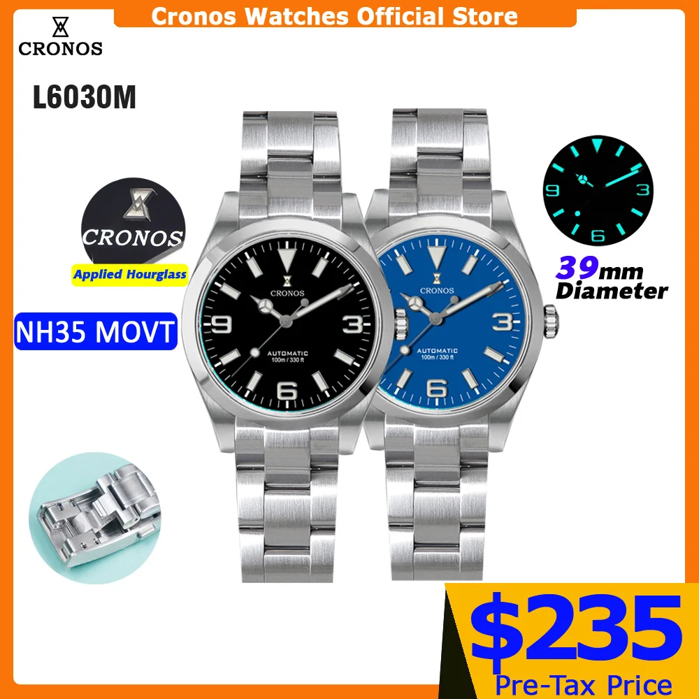Cronos EX Diver Mechanical Men Watch NH35 39mm Automatic Sapphire Glass Bushed Bracelet 10ATM  L6030M