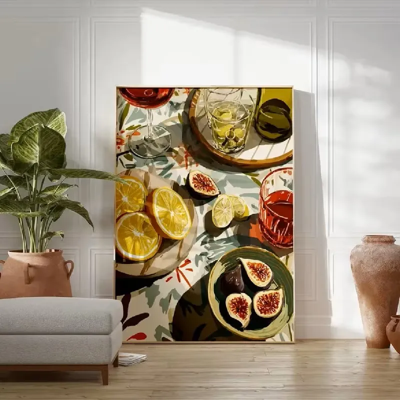 Citrus fig still life modern minimalist citrus fig canvas poster for the art wall, for indoor living room home decoration.