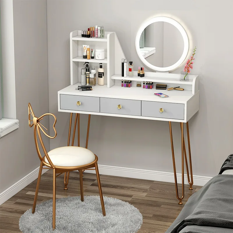 Pop Light Luxury Dressing Table with LED Light Bedroom Simple Storage Cabinet One Small Dressing Table Vanity Table with Drawers