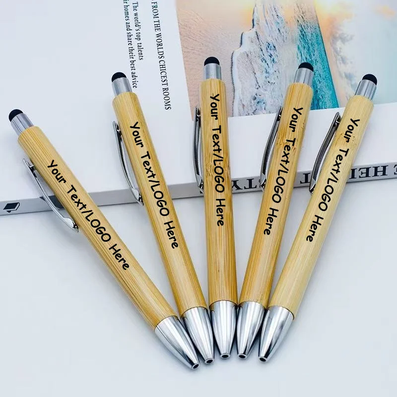 20/60/110 Stück Anpassbare Gravierte Bambus-Kugelschreiber 2-in-1 Stylus für Touchscreens Personalisiertes LOGO Einziehbare Stifte – Detail 3