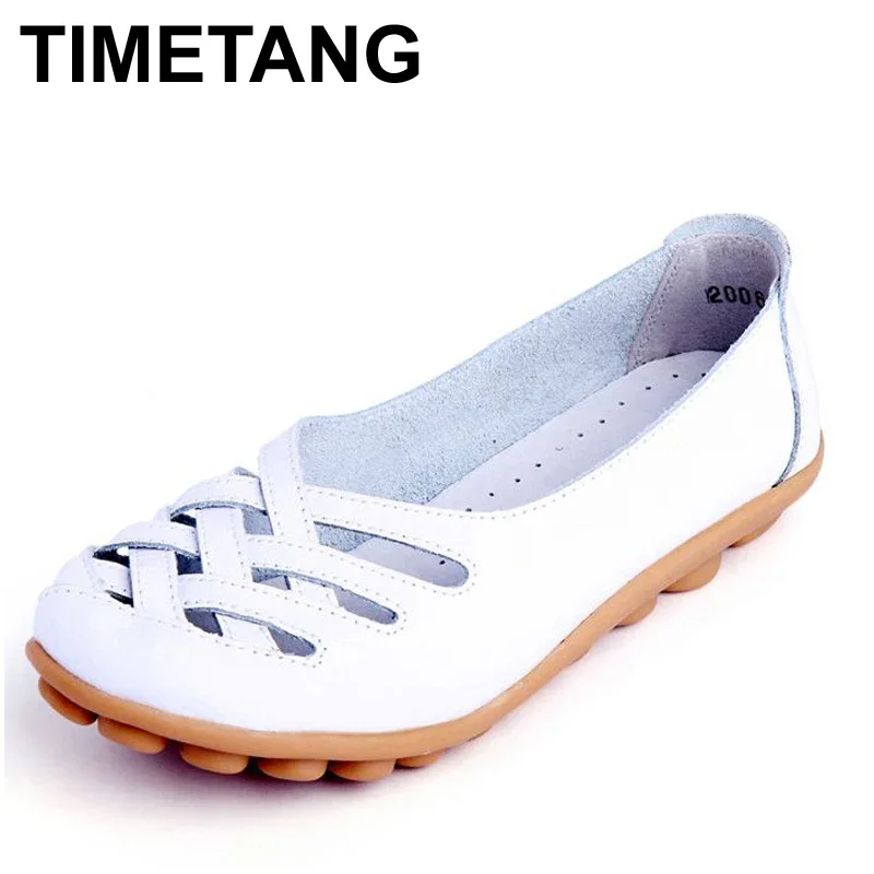 TIMETANG Mama summer genuine leather women shoes lady flats woman sandals female ballet dance shoes woman loafers moccasins