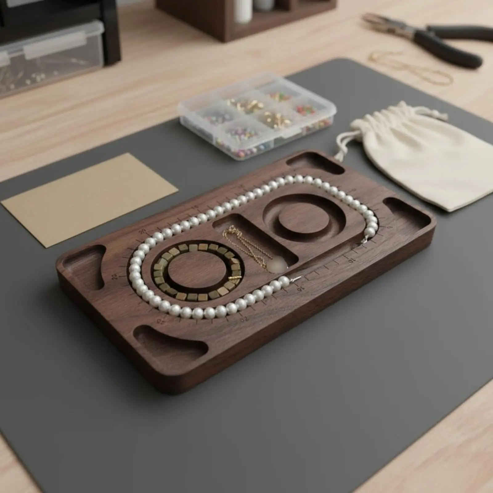 Sturdy Wood Jewelry Display Single-Piece Molding Wooden Bracelet Sizing Tray Jewelry Design Board Sleek Surface Craft Supply