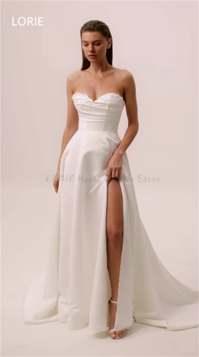 LORIE A-Linie Applikationen Side Split Brautkleid Trägerlos Sexy Brautkleider Schatz Brautkleid Maßgeschneidert 2025