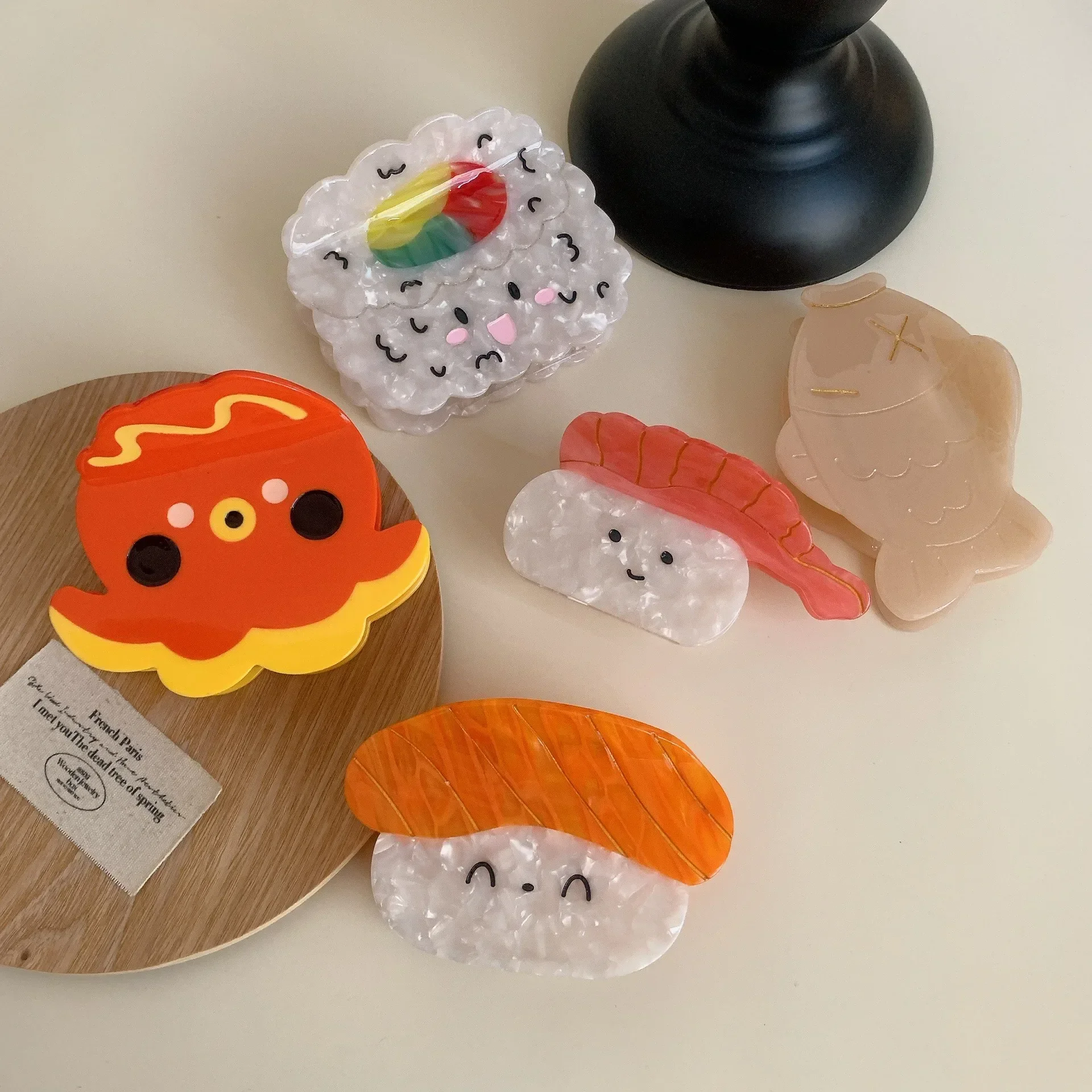 DuoShang New Food Series Shrimp Sushi Hair Claw Acetate Claw Clips Cute Octopus Rice Ball Hair Clips for Women Hair Accessories