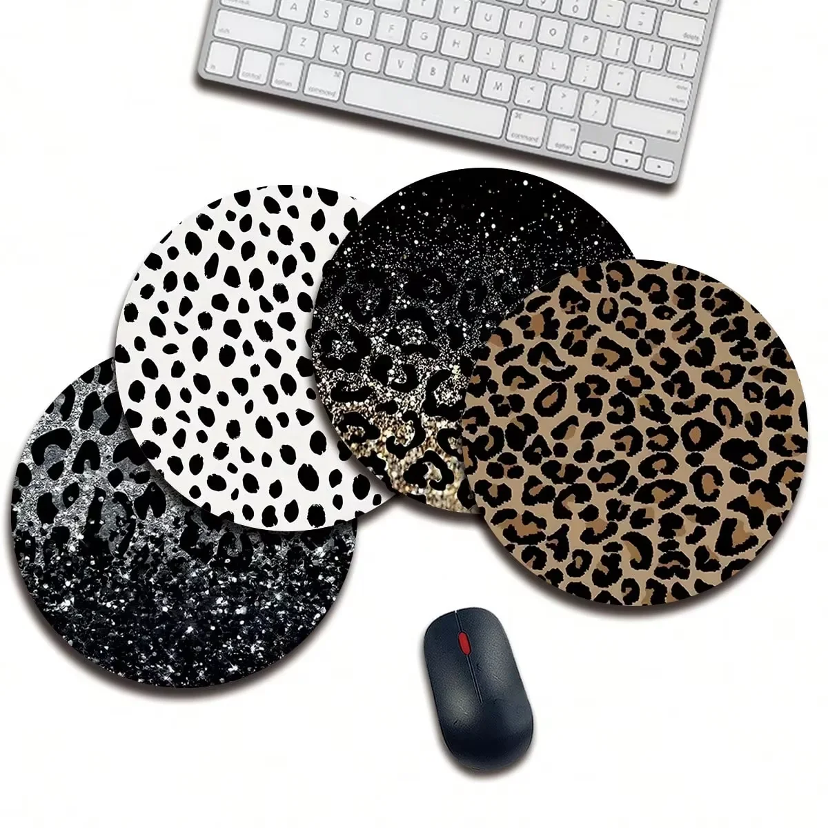 1 Leopard Print Animal Cartoon Mouse Pad, Circular Office Desk Mouse Pad with Anti Slip Rubber Base, Office Desk Accessories