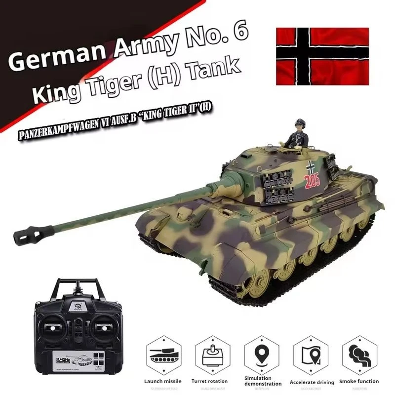 Henglong 3888A German Tiger King Henschel Metal RC Heavy Tank Car Projectile 2.4G Multifunctional Toy Model Collectible Gift