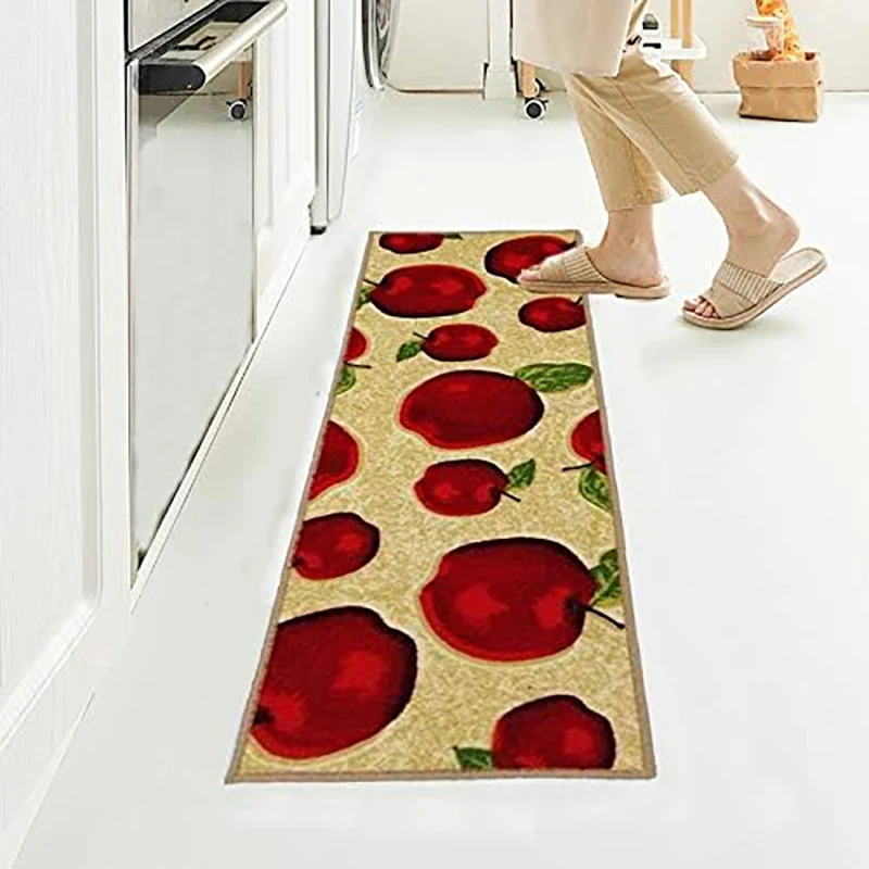 Kitchen Rugs,Apple Mats, Red Machine Washable Kitchen Rugs and Mats,Non-Slip Absorbent Kitchen Rug Runner,Rubber Back Carpet