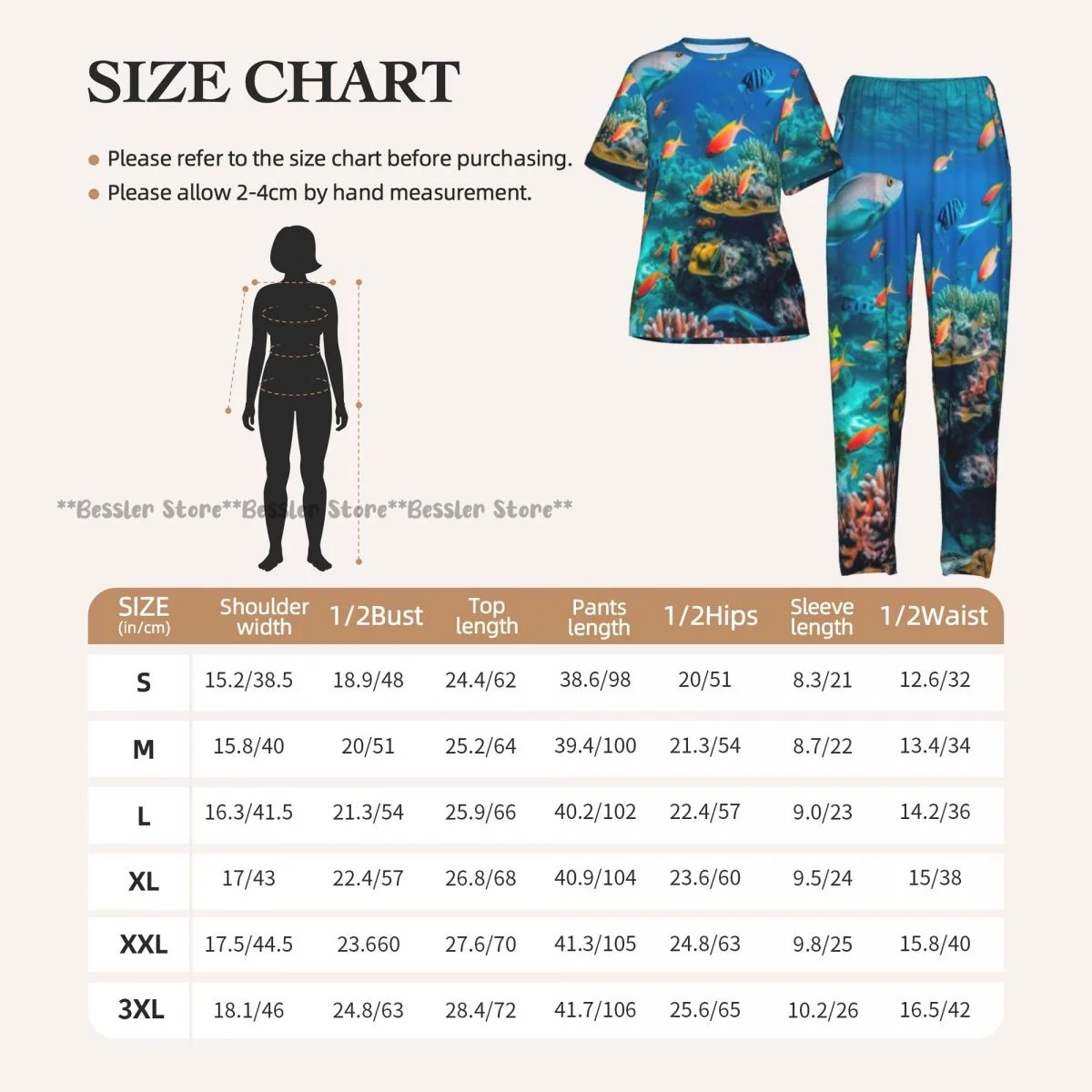 Women's Pajamas Set Colorful Fish And Sea Animals Short Sleeve Sleepwear 2 Piece Homewear Loungewear view 6