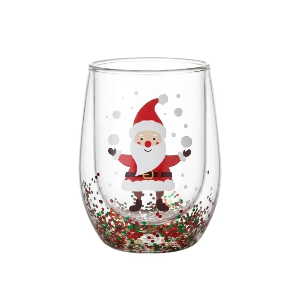 Heat-resistant Double-layer Sequins Christmas Glass Cup Transparent Reusable Coffee Milk Mug Tea Espresso Cup
