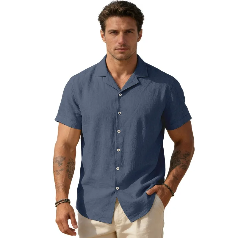 KIDWHXR Man Summer T-shirt Vintage Simple Cotton Linen Short Sleeve Male Top Thin Single-breasted Breathable Men Casual Tees