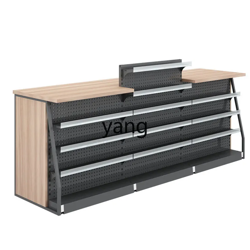LHH convenience store supermarket checkout page small corner front desk small shelves modern simplicity