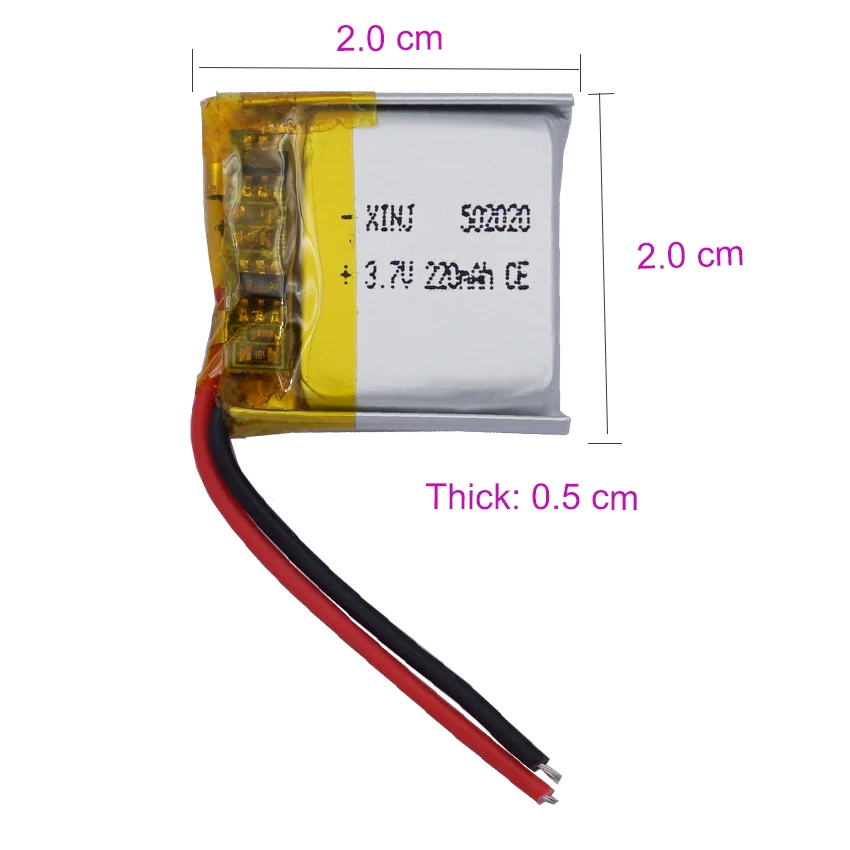 2pcs 3.7V 220mAh 0.81Wh 502020 Rechargeable Li-Polymer Battery JST 2Pin 1.0/1.25/1.5/2.0/2.54mm Plug For GPS Bluetooth Speaker