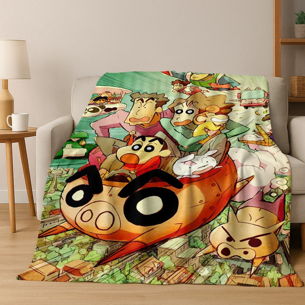 Funny C-Crayon Shin-chans Cartoon Flannel Blanket,Warm and Cozy Soft Throw Blanket for Home Bedroom Bed Sofa Picnic Cover Gift