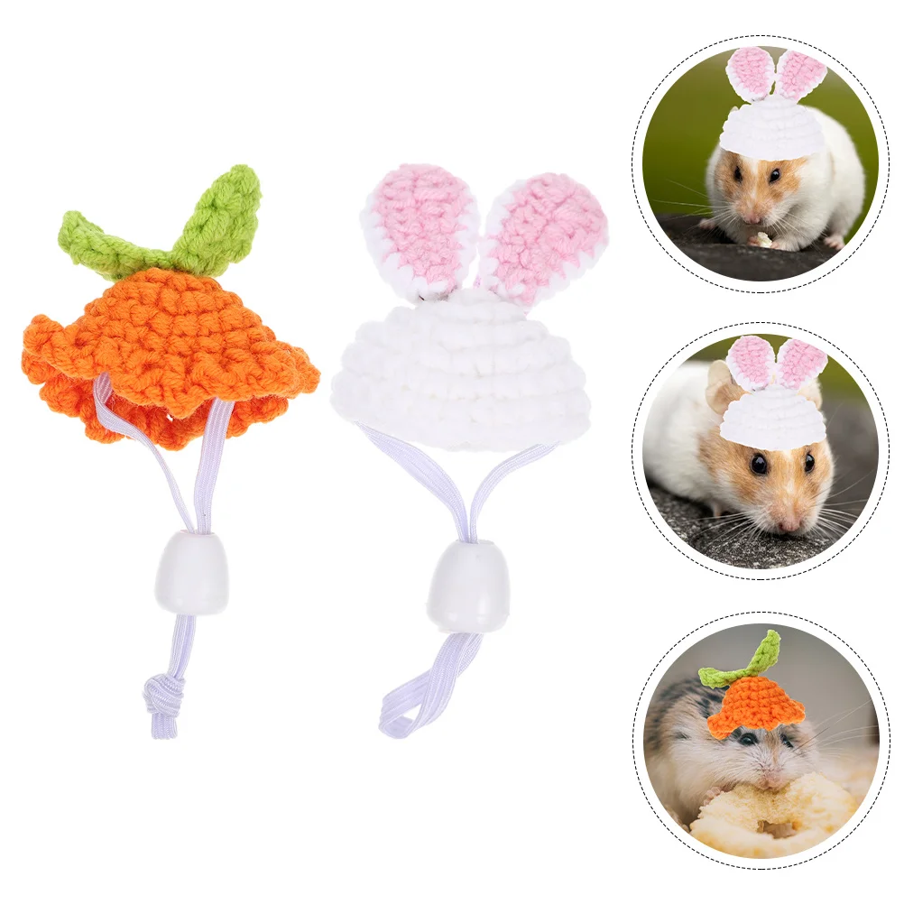 

2Pcs Pet Small Hats Knitted Hamster Hat for Guinea Pig Squirrel Chinchilla Cute Animal Headwear Reusable Washable Lightweight
