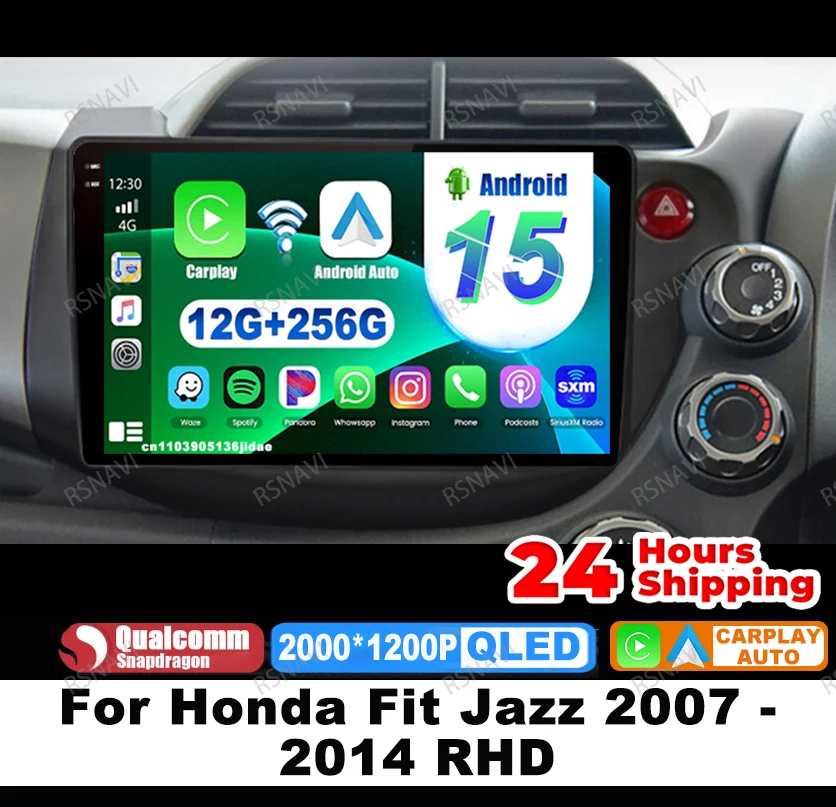 

Car Radio Android 15 For Honda Fit Jazz 2007 - 2014 RHD Head Unit Qualcomm GPS Autoradio Stereo Navigation 5G WIFI DVD 4G LTE BT