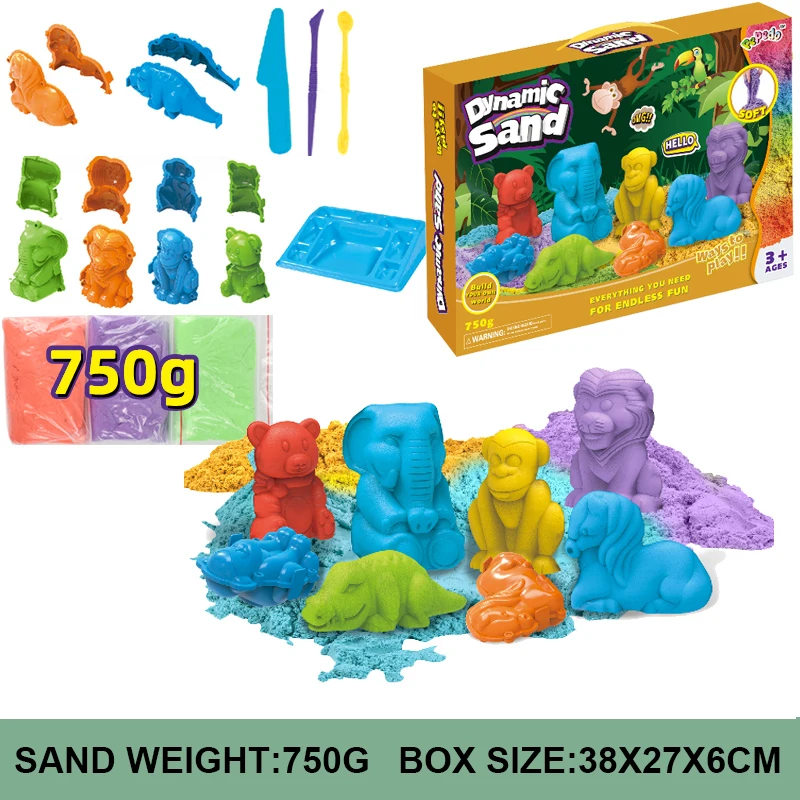 Sensory Sand Bin Toy for Boys Girls Kids, Dinosaurs Animals Molds Play Sand Art Kit, Best Indoor/Outdoor Birthday Christmas Gift