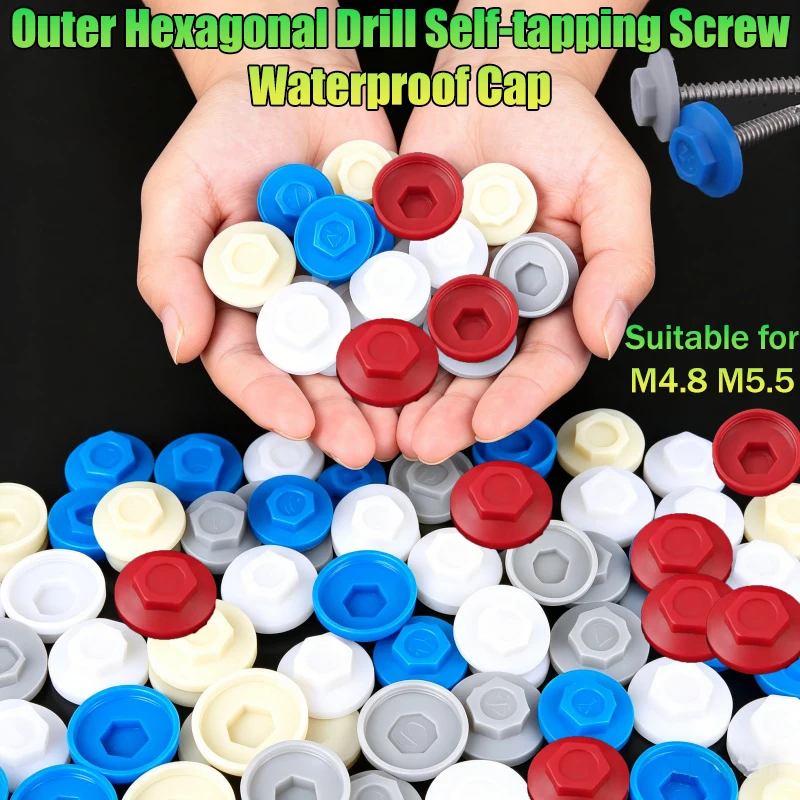 Beicai 50~1000pcs Screw Bolt Plastic Waterproof Cap/color Steel Tile Screw Cap For M4.8 M5.2 M5.5 Outer Hex Self-drilling Screws