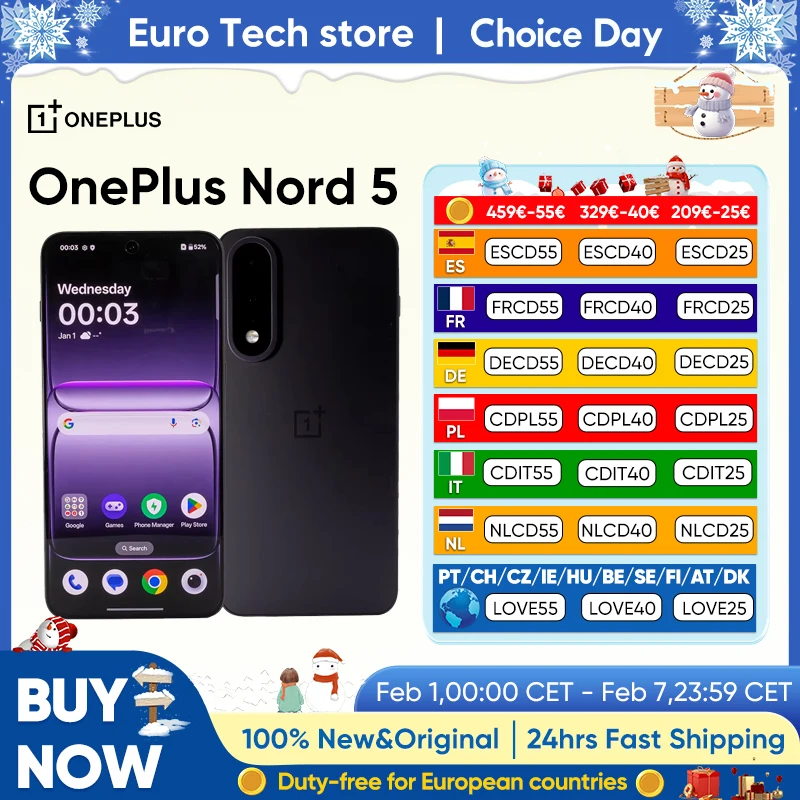 Nouveau smartphone OnePlus Nord 5 5G Snapdragon ™   8s Gen 3, écran AMOLED 6,83 pouces, 144 Hz, 5200 mAh, 80 W SUPERVOOC, double appareil photo 50 MP