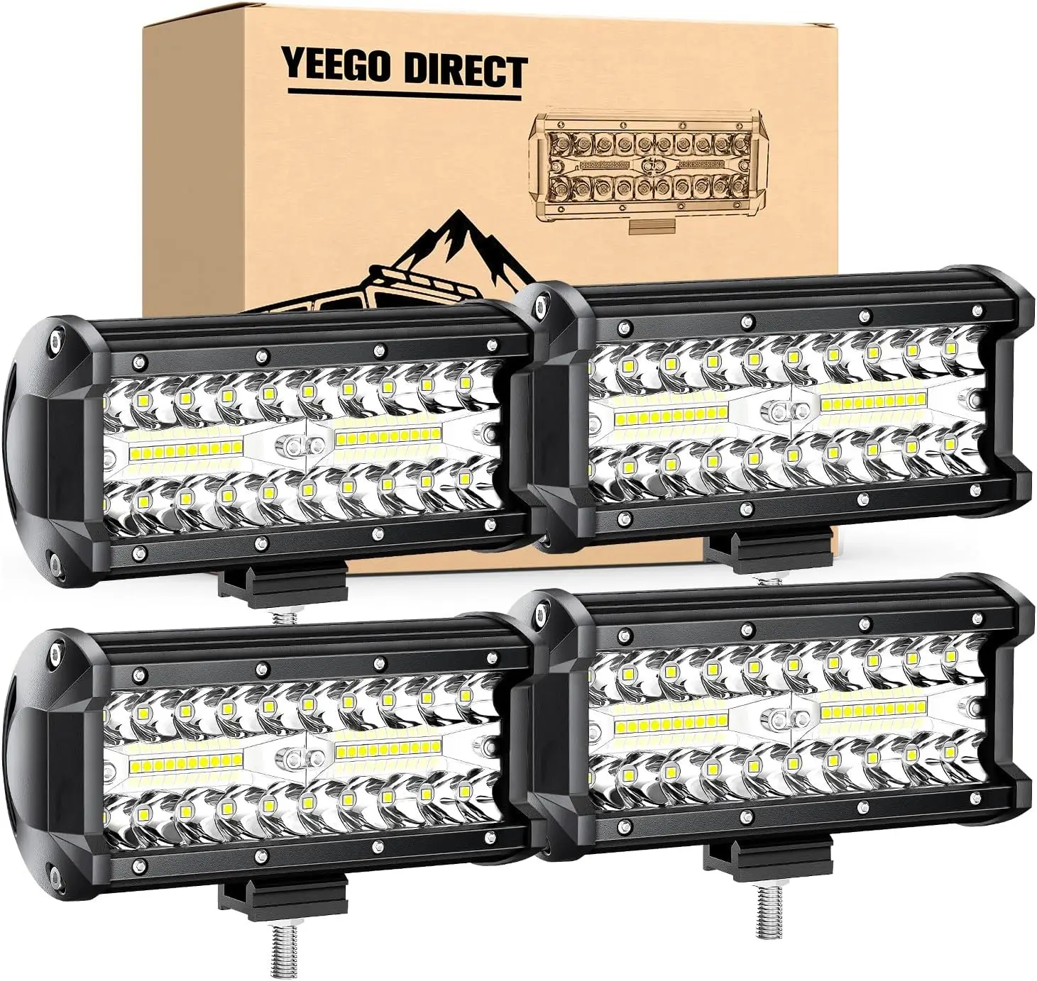 

7 Inch LED Light Bar 480W 48000LM Offroad Driving Lights Spot Flood Combo for Truck Boat ATV UTV Tractor, 4 Pack Waterproof