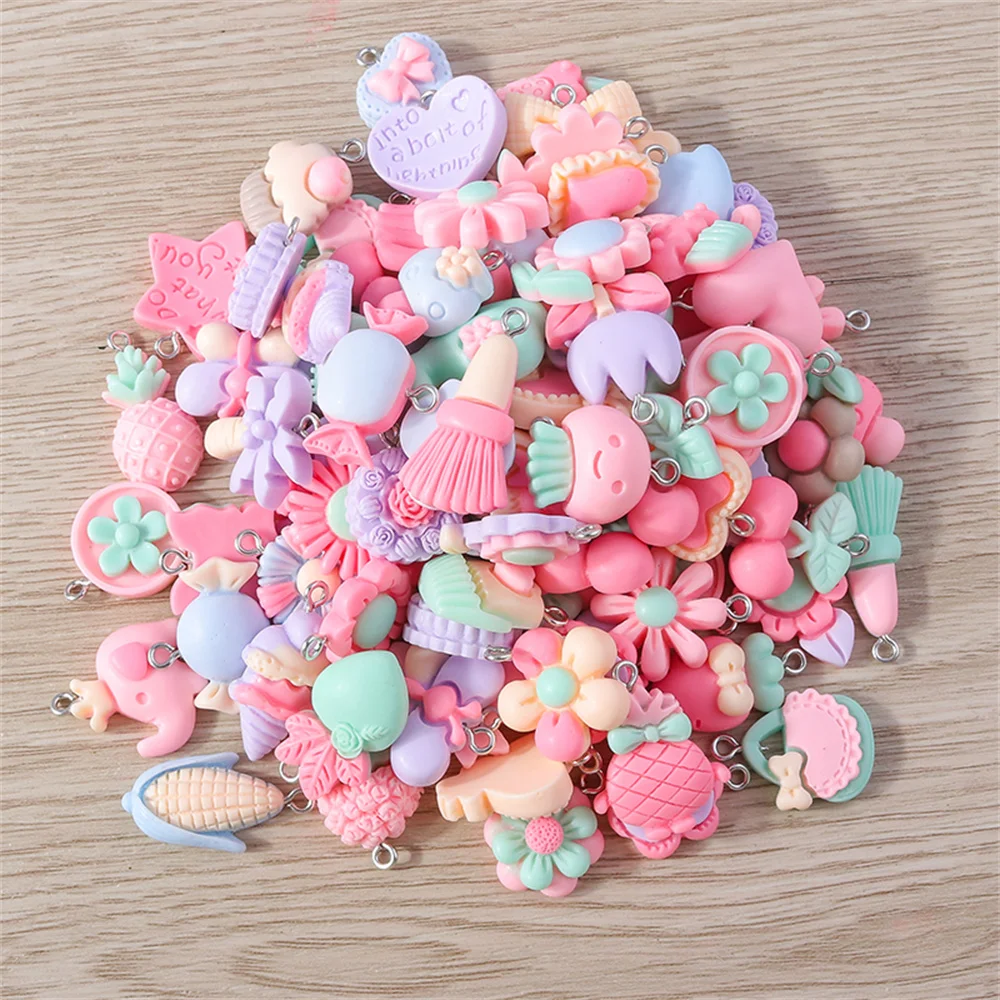 Tusember 15 Stück niedliche Mädchen-Anhänger in rosa Serie mit Schleifenknoten und Kuchenblumen für die Schmuckherstellung, Ohrringe, Halsketten, handgefertigte Accessoires – Detail 5