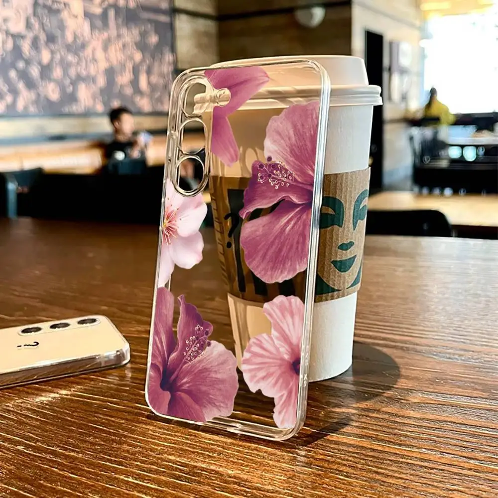 

Flower Lily Hibiscue Phone Case For SamsungS25,24,21,22,23,30,Ultra,20,Plus,Fe,Lite,Note,10,9,5G Transparent Cover