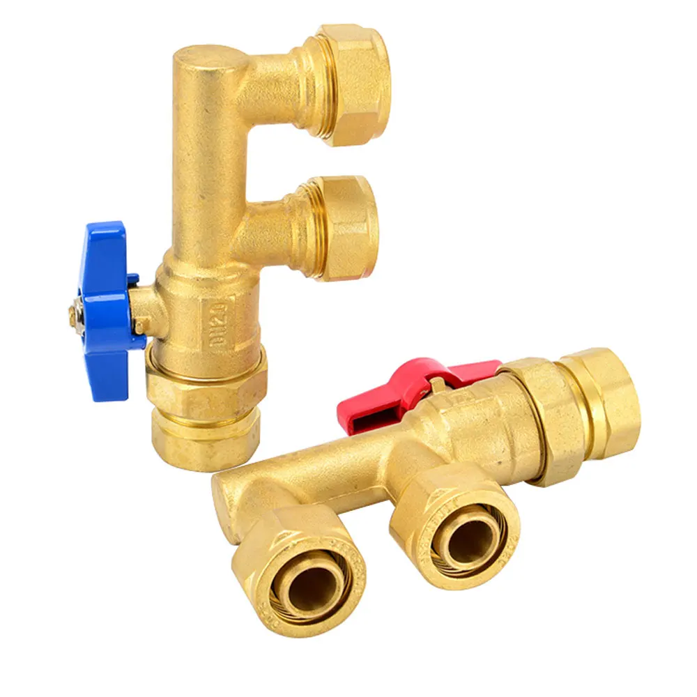 

3/4" 1" BSP Male X 1620 2025 2632 PEX-AL-PEX Brass 3 Port F-Shape Ball Valve Sub-floor Heating Water Splitter