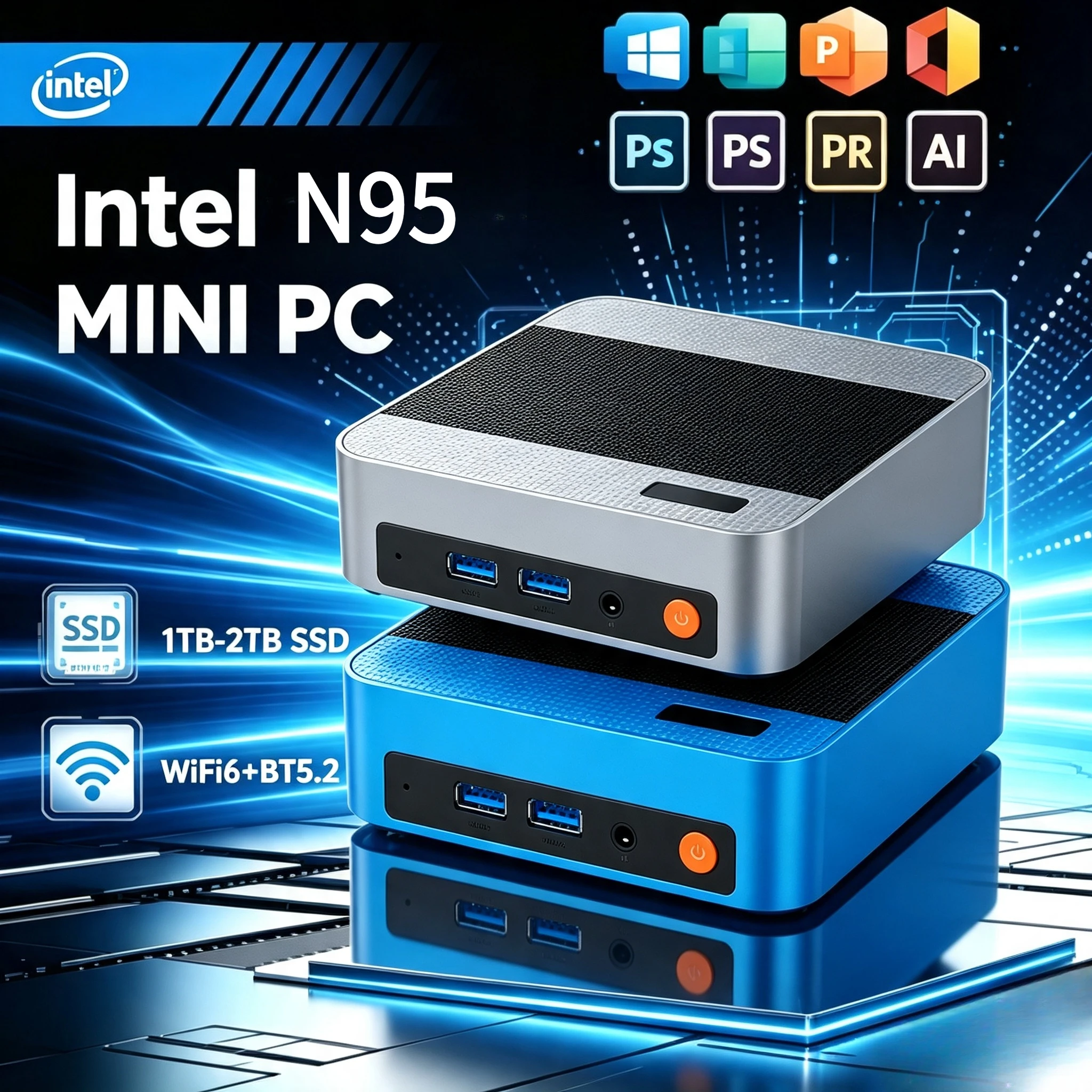 New Mini PC Computer Core N95 Mini PC Gamer 16GB RAM 1TB 2TB SSD Portable Gaming PC HD WiFi6 BT5.2 Desktop Office Work