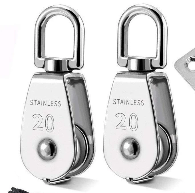 M20 Pulley Block System Stainless Steel Crane Pulley Block With Nylon Rope Carabiners Eye Pad Plates For Garden Marine Hardware