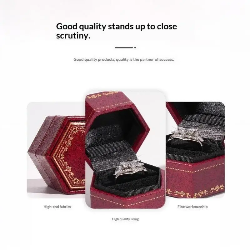 Vintage Sechseckige Mini-Ringbox mit Druckmuster, Klappdeckel, Schmuckorganizer, Hochzeitsgeschenk-Verpackung – Detail 9