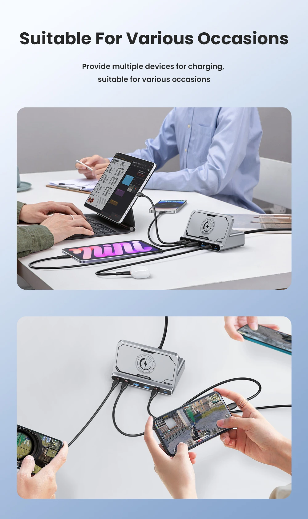 ASOMETECH 160 W USB-Ladestation 7-in-1 kabelloses Ladegerät 65 W 45 W PPS PD Typ C Schnellladung für MacBook iPad iPhone 16 Samsung – Detail 11