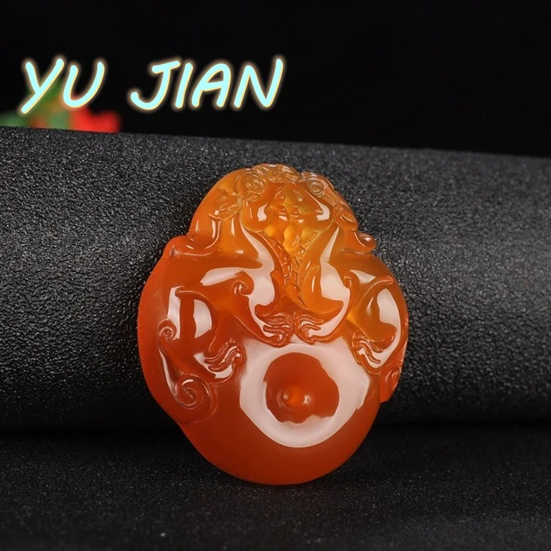 

Natural Red Chalcedony Double Jade Pendant Hand Carved Fashion Boutique Jewelry Men's and Women's Agate Necklace Gift