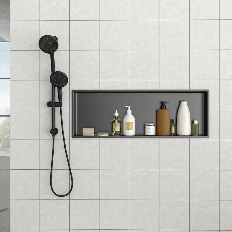 

37" x 13" Stainless Steel Shower Niche in Gunmetal Black Finish - Modern Bathroom Storage Solution for Your Shower Space,